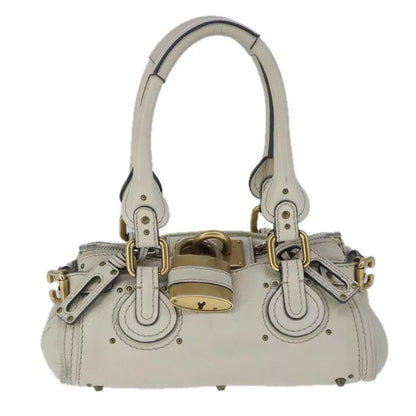 Chloe Mini Paddington Hand Bag Leather White Gold Silver