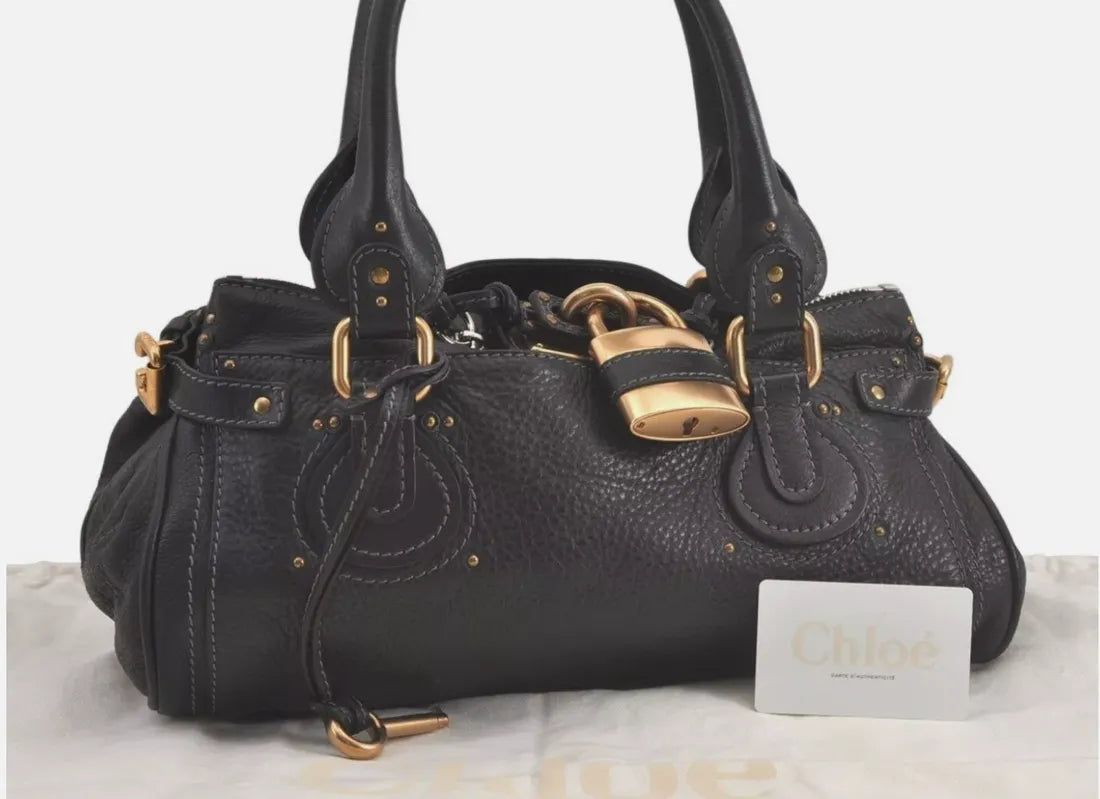 Authentic Chloe Vintage Paddington Leather Shoulder Hand Bag Black