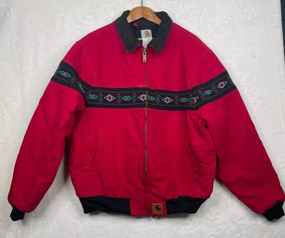 Vintage 1999 Red Carhartt Jacket Mens 2X Large Southwestern Aztec Santa Fe Lined