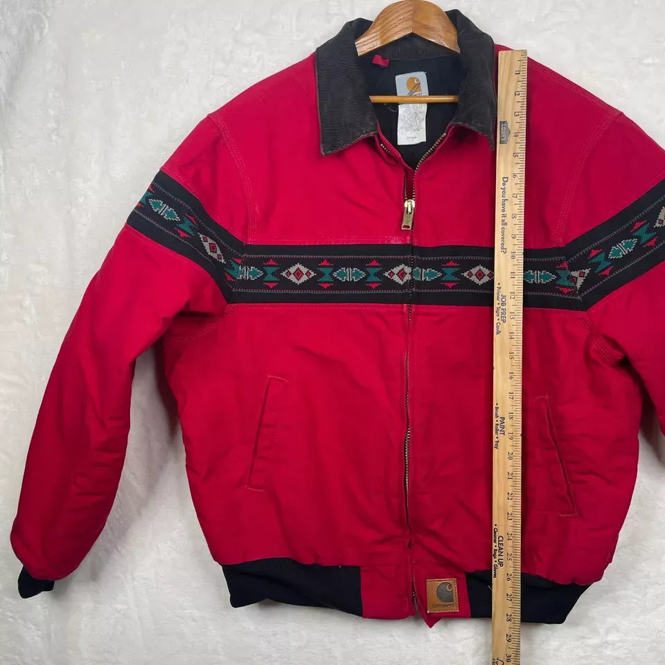 Vintage 1999 Red Carhartt Jacket Mens 2X Large Southwestern Aztec Santa Fe Lined