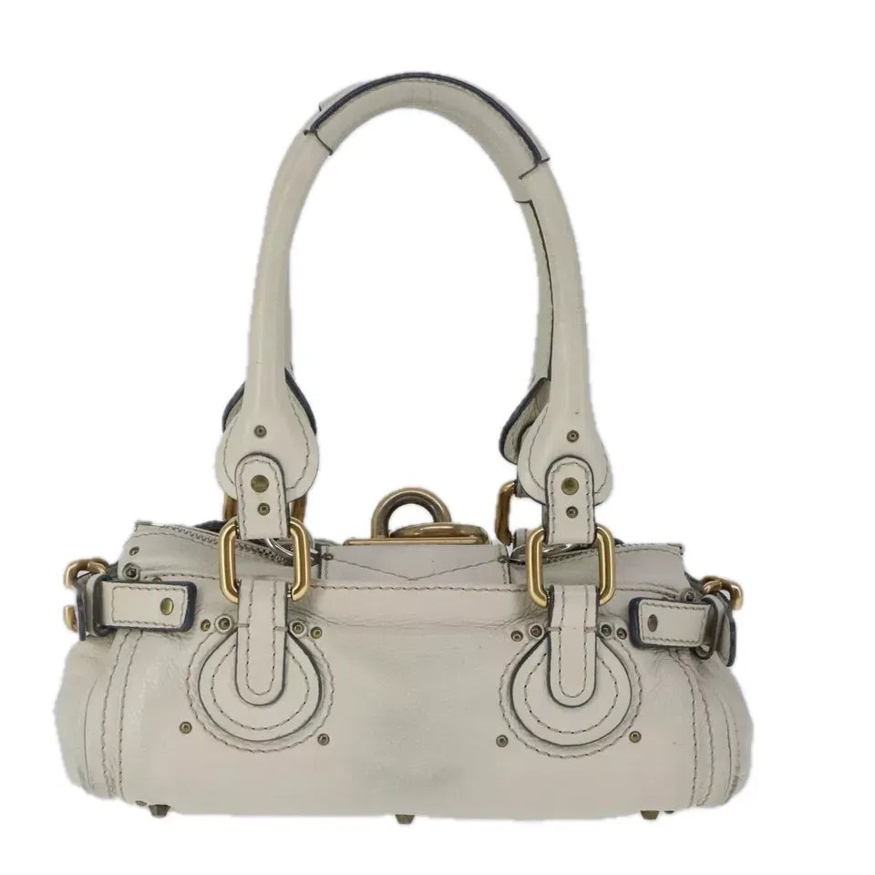 Chloe Mini Paddington Hand Bag Leather White Gold Silver