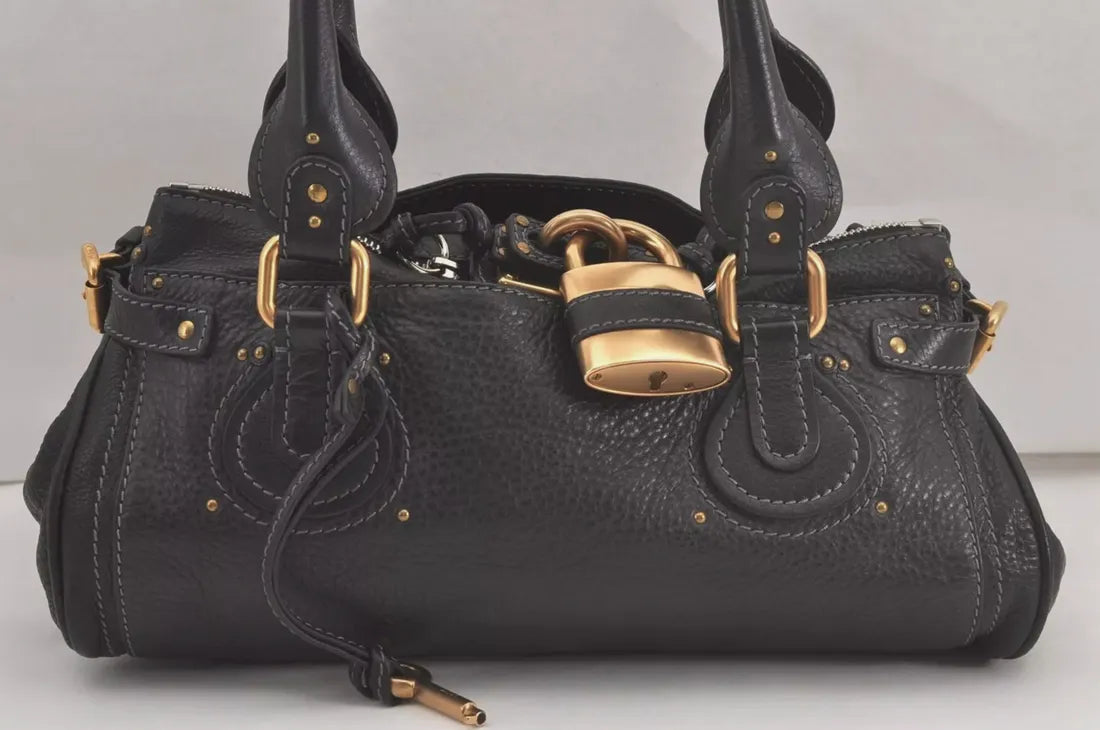 Authentic Chloe Vintage Paddington Leather Shoulder Hand Bag Black