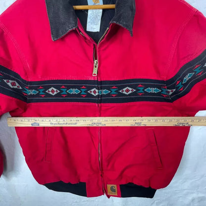 Vintage 1999 Red Carhartt Jacket Mens 2X Large Southwestern Aztec Santa Fe Lined