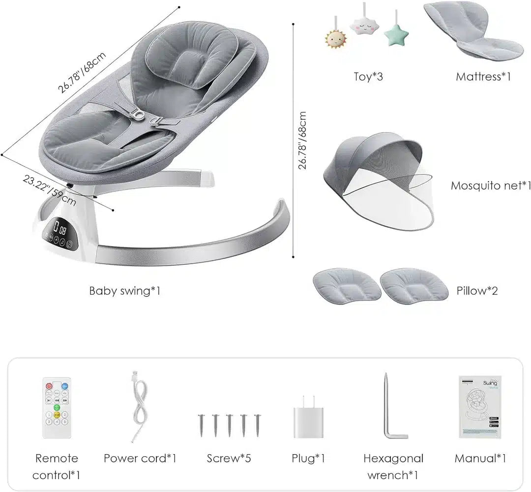 Bebecar electric baby bouncer chair, bluetooth enabled baby swing chair with remote control