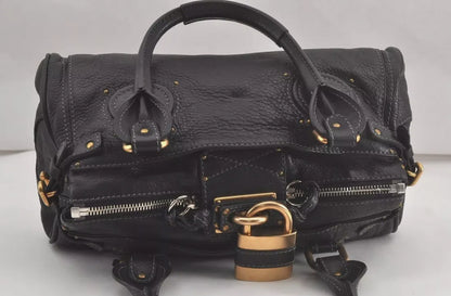 Authentic Chloe Vintage Paddington Leather Shoulder Hand Bag Black