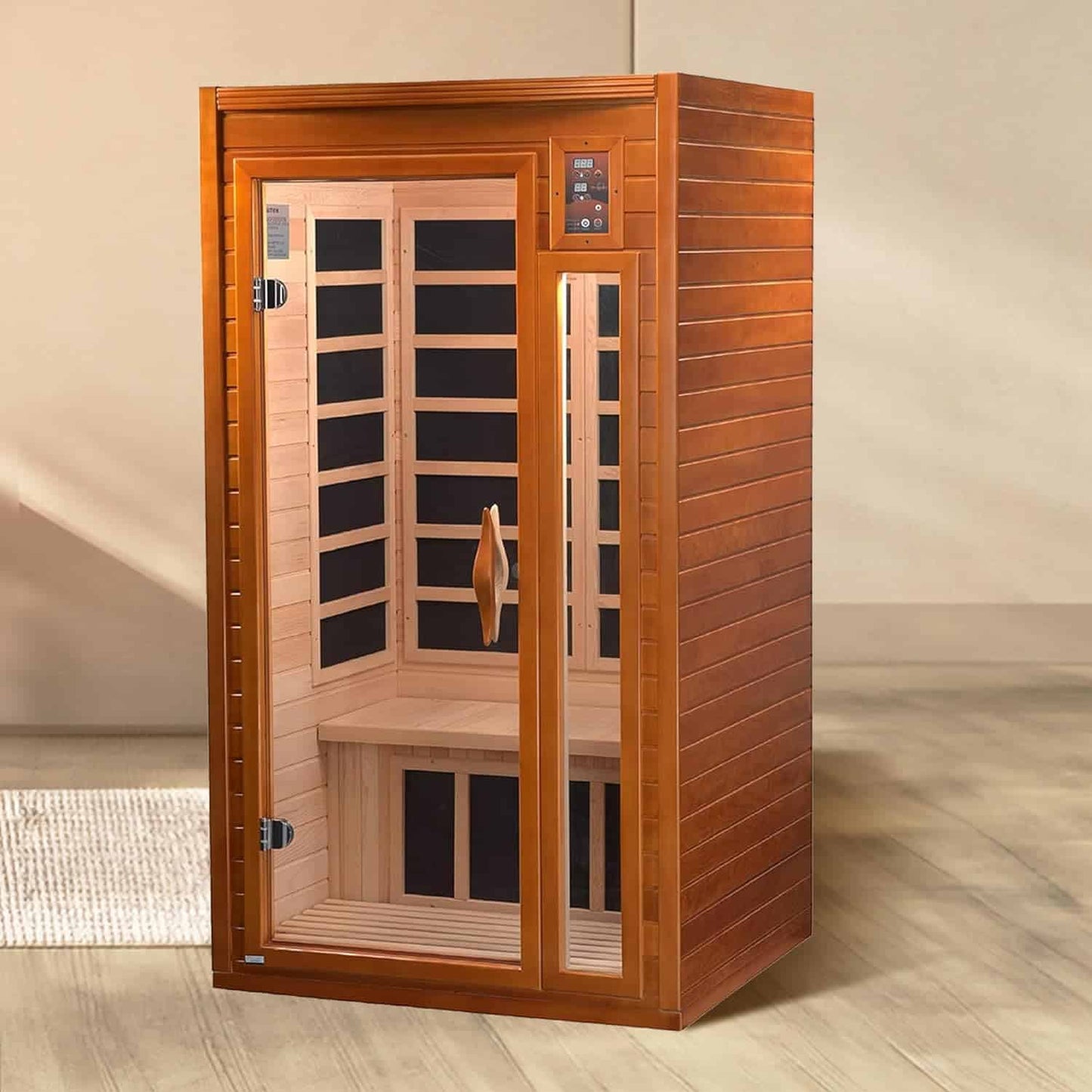 Dynamic 1 to 2 Person Hemlock Wood Low EMF FAR Infrared Sauna For Home with LED Control Panel and Tempered Glass Door - Curbside Delivery