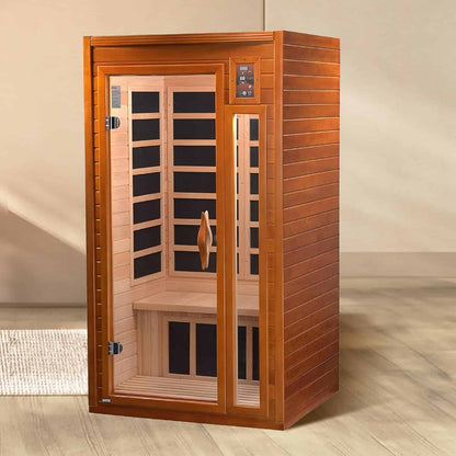 Dynamic 1 to 2 Person Hemlock Wood Low EMF FAR Infrared Sauna For Home with LED Control Panel and Tempered Glass Door - Curbside Delivery