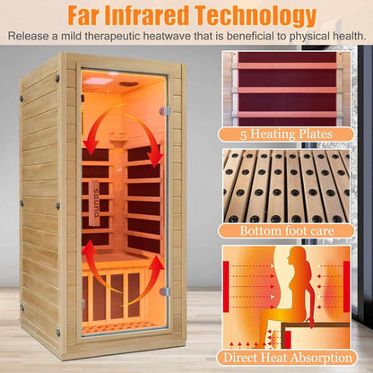 Infrared Home Sauna Room 1 person Hemlock Wooden Indoor Sauna Spa，1200W/110V Heaters,10 Minutes Pre-Warm up