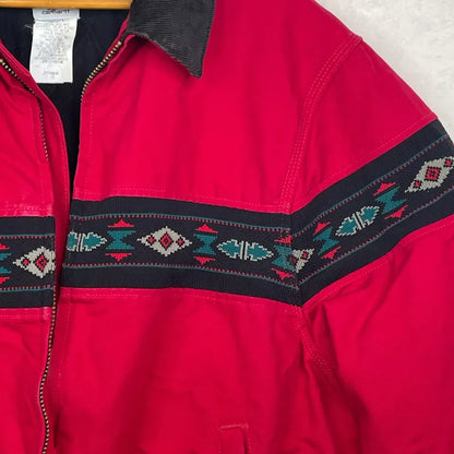 Vintage 1999 Red Carhartt Jacket Mens 2X Large Southwestern Aztec Santa Fe Lined