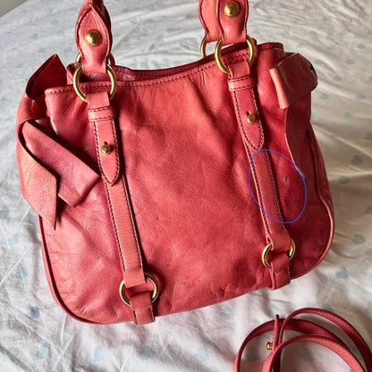 Authentic Pink Miu Miu Vitello Lux Bow Bag With Gold Hardware