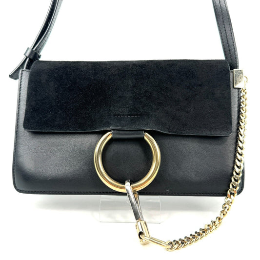 Chloe Faye  Shoulder Bag Black Small Leather Authentic