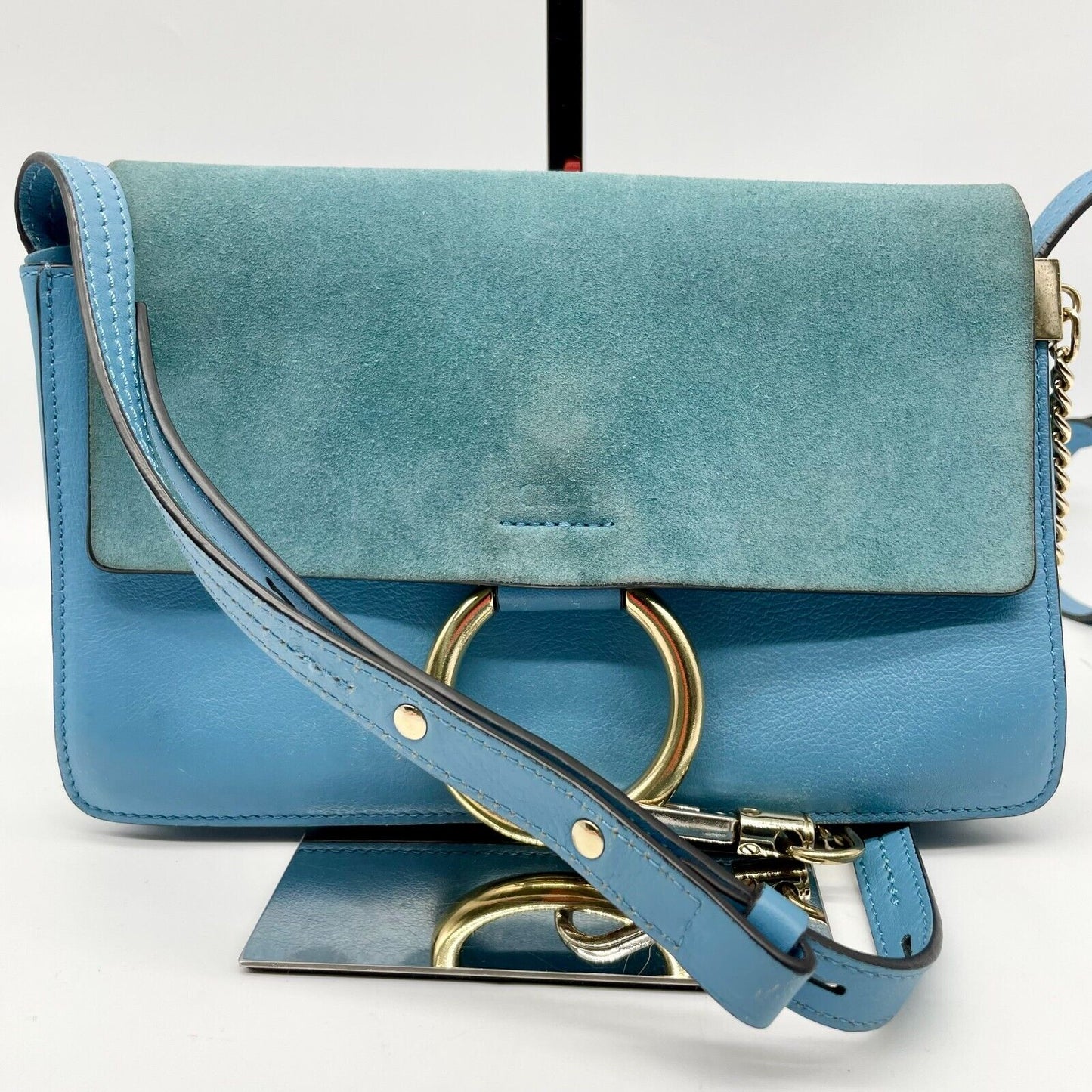 Chloe Faye Shoulder bag Suede Leather Y2K Blue Gold Hardware Crossbody