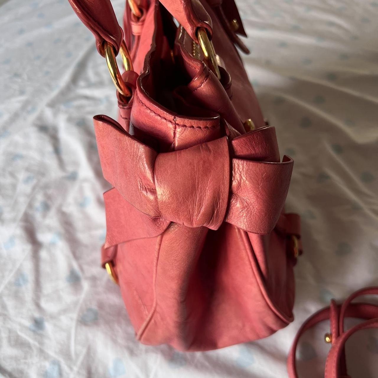 Authentic Pink Miu Miu Vitello Lux Bow Bag With Gold Hardware