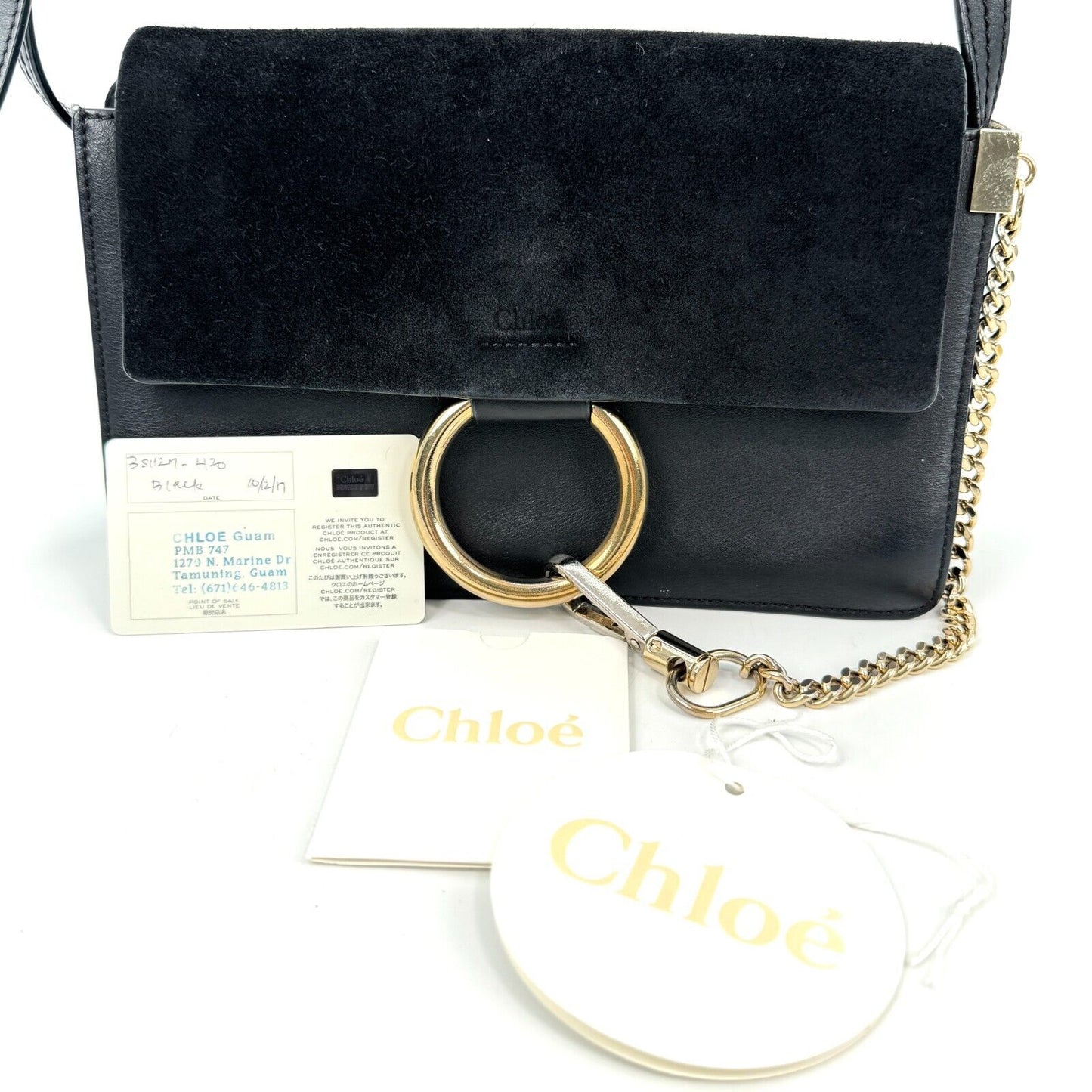 Chloe Faye  Shoulder Bag Black Small Leather Authentic