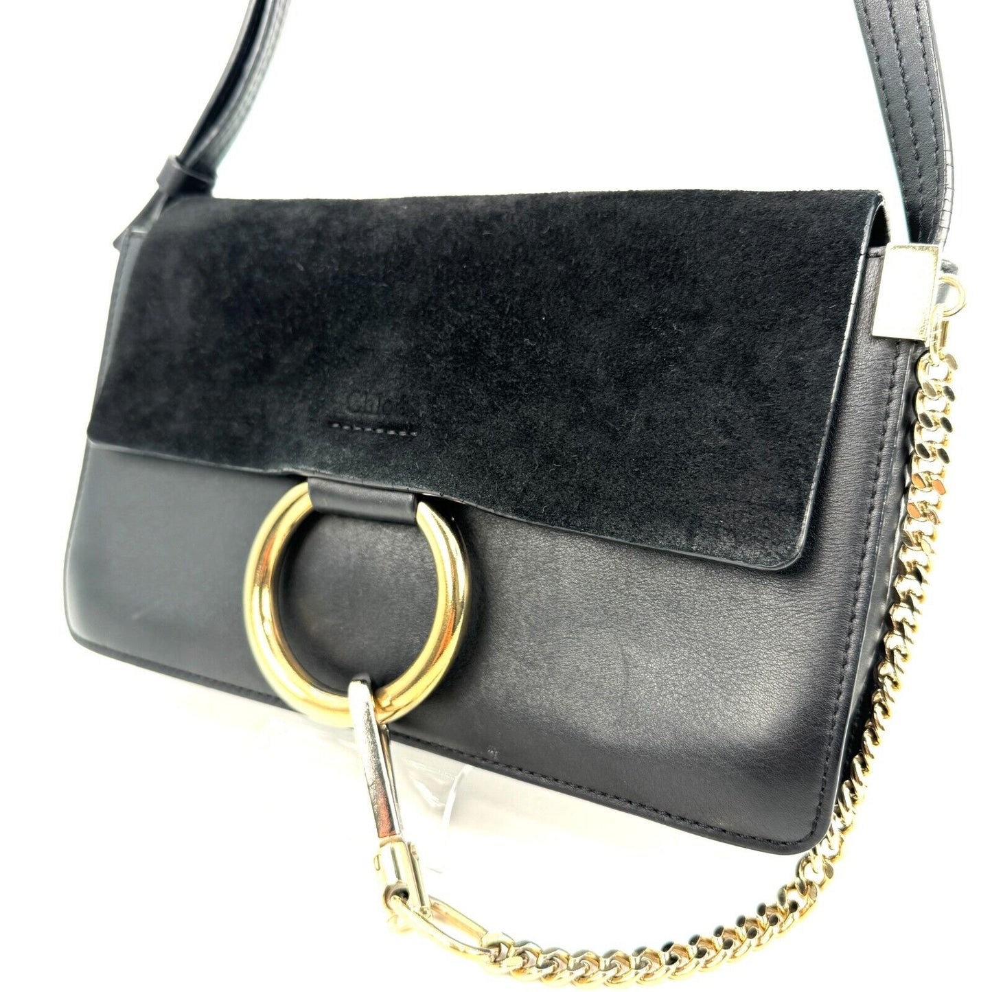 Chloe Faye  Shoulder Bag Black Small Leather Authentic