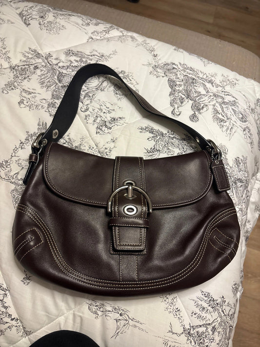 Coach F10192 Medium Vintage Soho Top Flap Y2K Black Leather Shoulder Bag