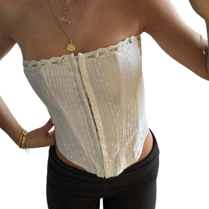 White lace up corset with flower detailing