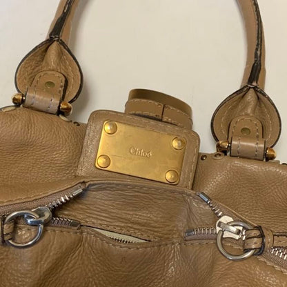 Chloe Paddington Mini Boston Bag Handbag Beige With Gold Padlock Leather