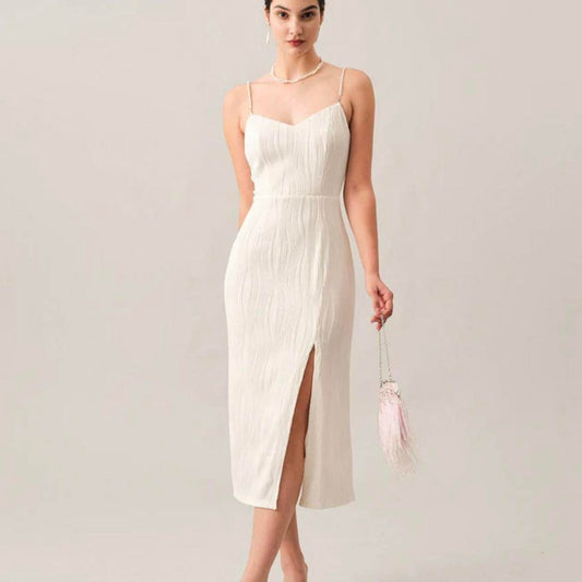 Small NWT RIHOAS wave textured pearl strap cream/white midi dress