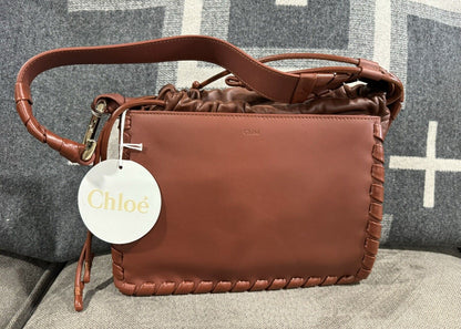 CHLOE MUTLI GUSSET  CALF & NAPPA LAMBSKIN SHOULDER BAG - NEW Handbag Brown