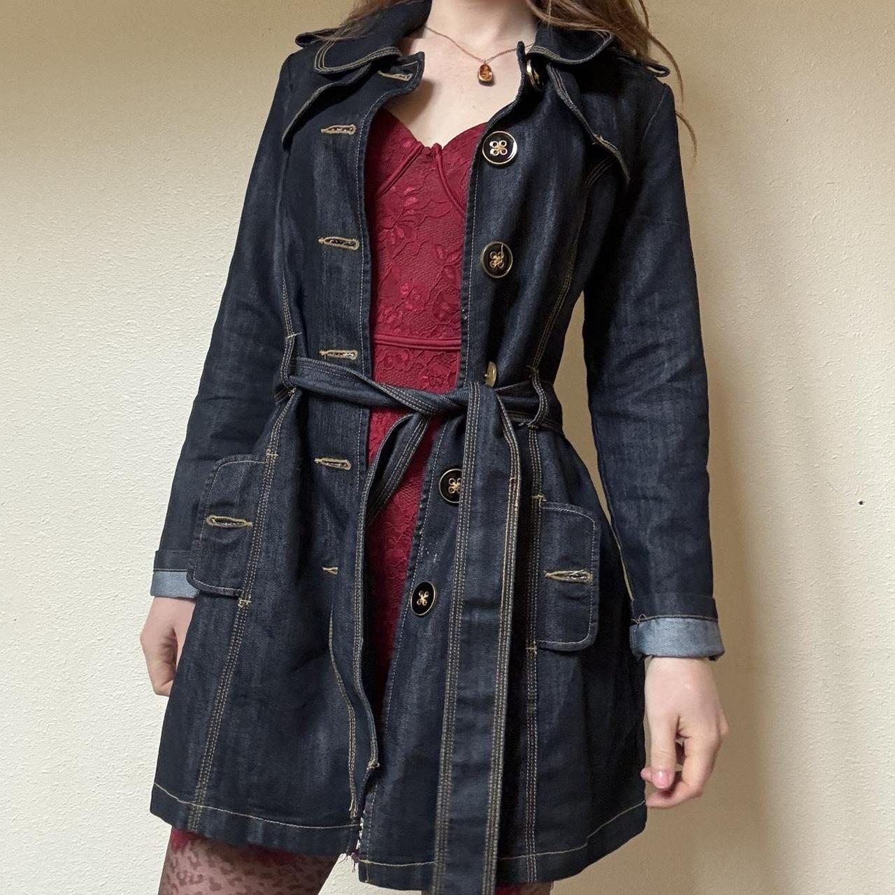 Y2K dark wash denim trench coat - insanely iconic...