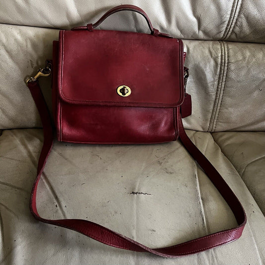 Vintage Coach Purse 9870 Red Leather Court Top Handle Bag Crossbody Usa