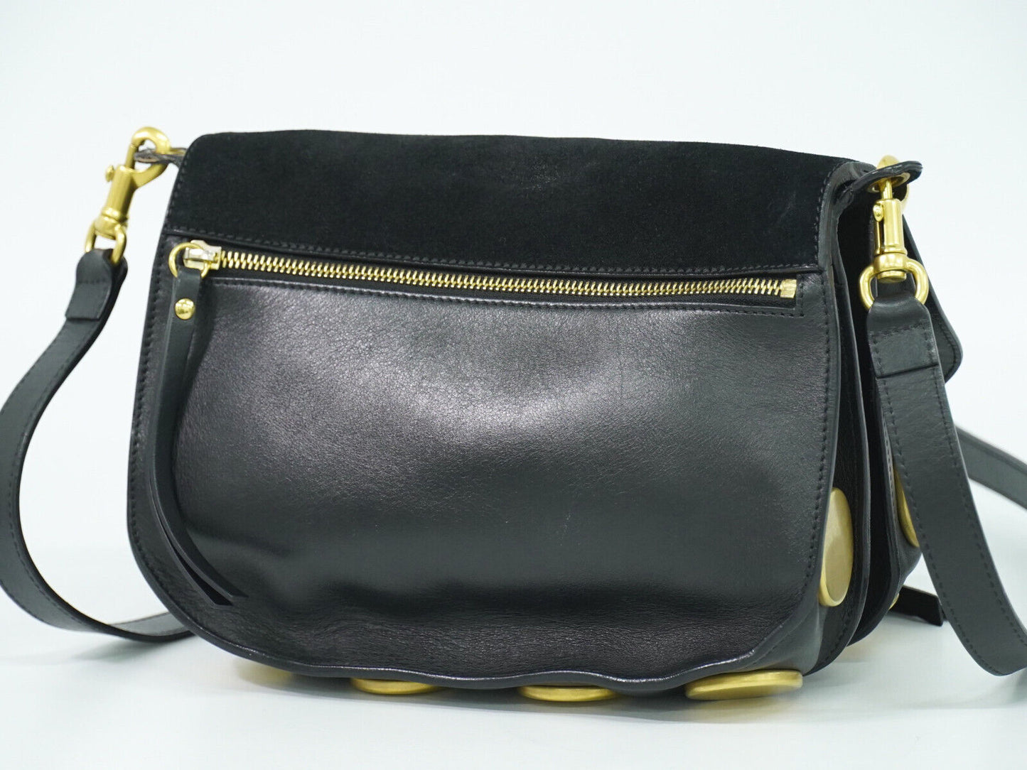 Chloe Suede Leather Shoulder Crossbody Bag Black Gold