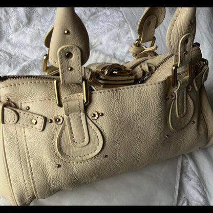 Authentic Cream Chloe Paddington Bag With Gold Hardware