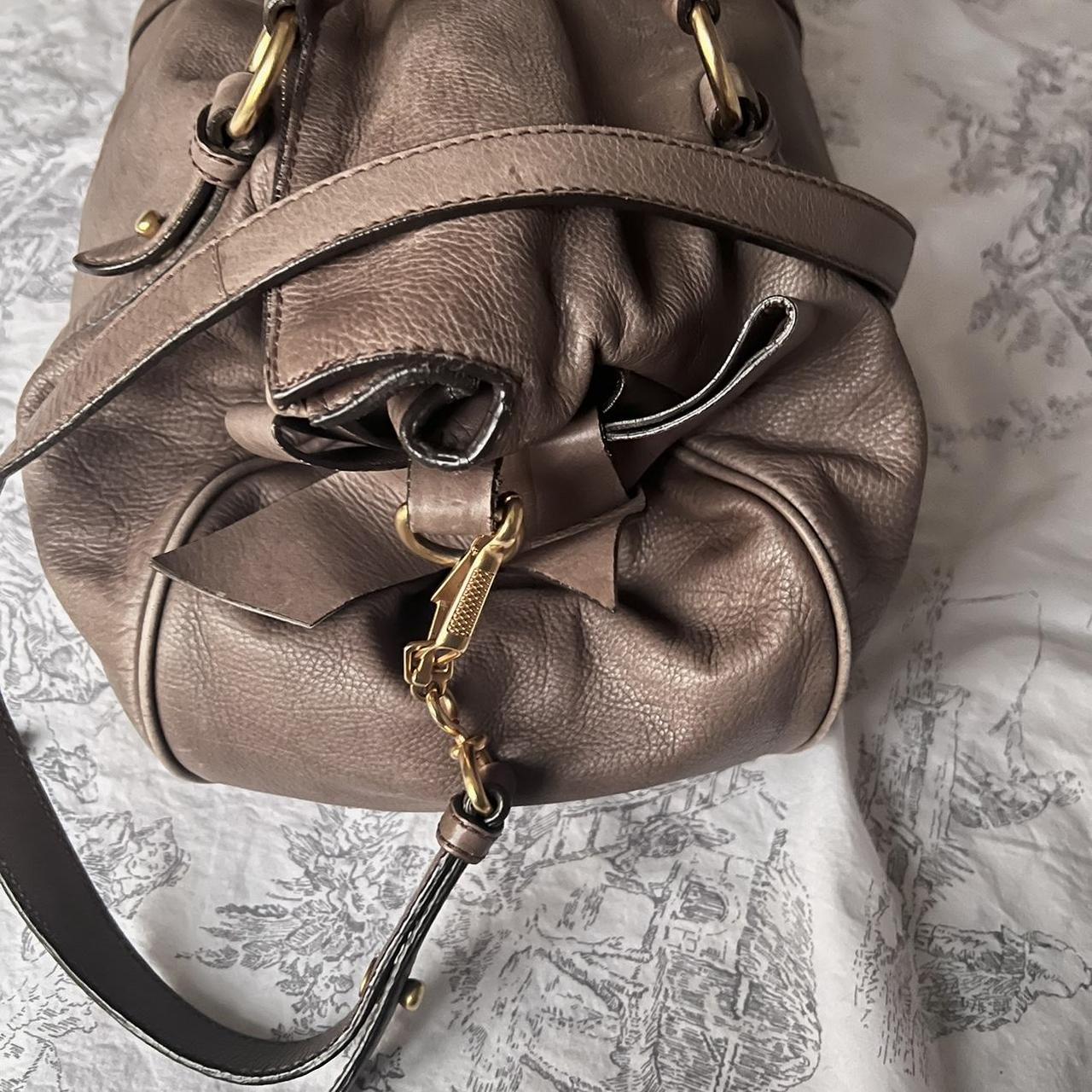 Authentic Miu Miu Purple Grey Leather Vitello Lux Bow Bag In Gold Hardware With Removable Strap