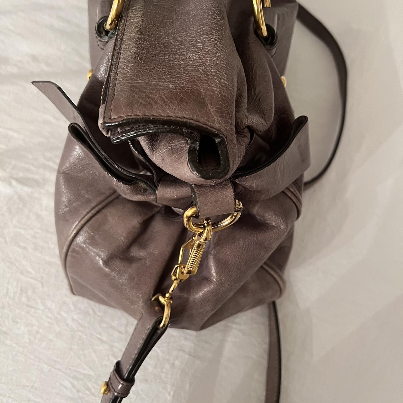 Authentic Grey Looks A Bit Purple In Person Miu Miu Vitello Leather Bow Bag With Gold Hardware And Removable Strap