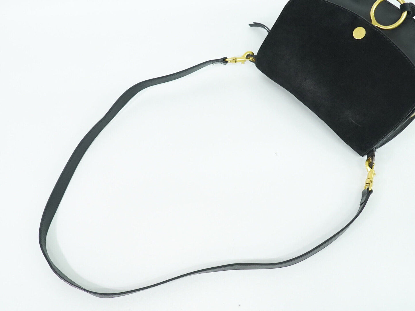 Chloe Suede Leather Shoulder Crossbody Bag Black Gold