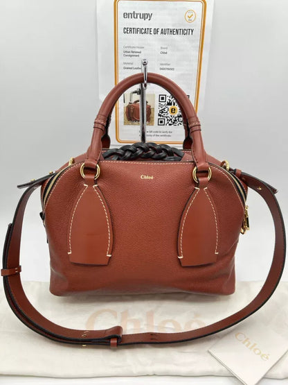 CHLOE Daria Sepia Medium Brown Leather Purse Handbag Satchel Classic Authentic